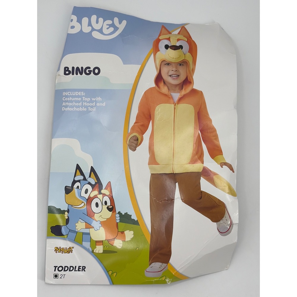 Spirit Halloween Bluey Bingo Toddler Costume Zip Up Hoodie with Tail 2T Orange